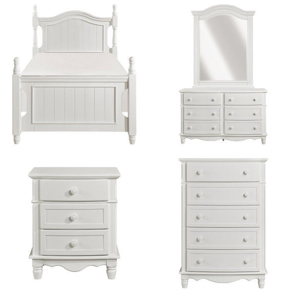 English Elm White Six Piece Kids Bedroom Set with Trundle Cottage Bead Board Wood Details 5-Piece: Twin Bed, Dresser, Mirror, Nightstand & Chest B011S08303