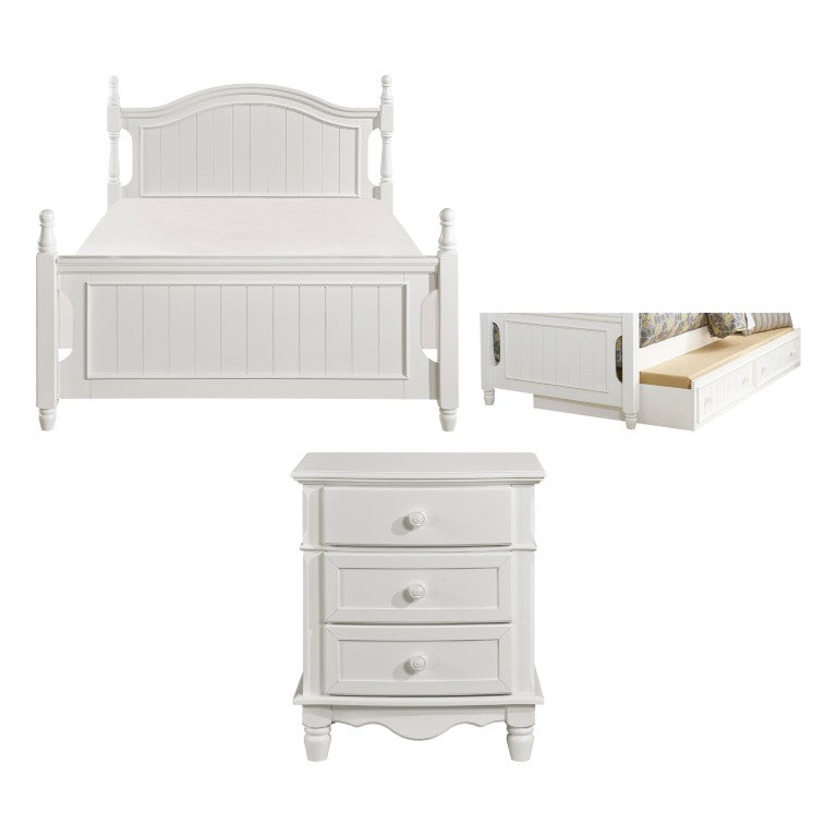 English Elm White Cottage Bedroom Set Full Platform Bed Twin Trundle and Two Nightstands B011S08306