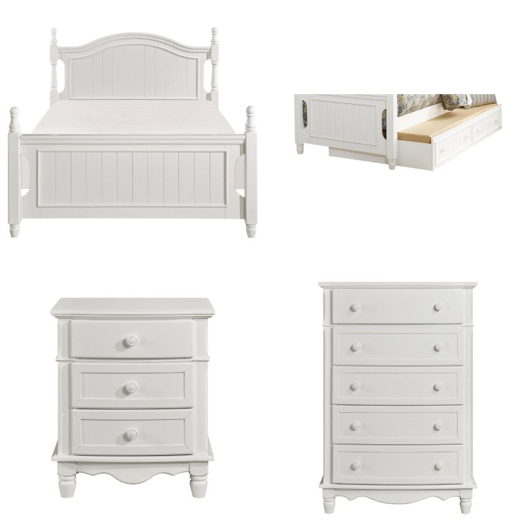 English Elm White Cottage Kids Bedroom Set with Full Bed Twin Trundle Nightstand and Chest B011S08307