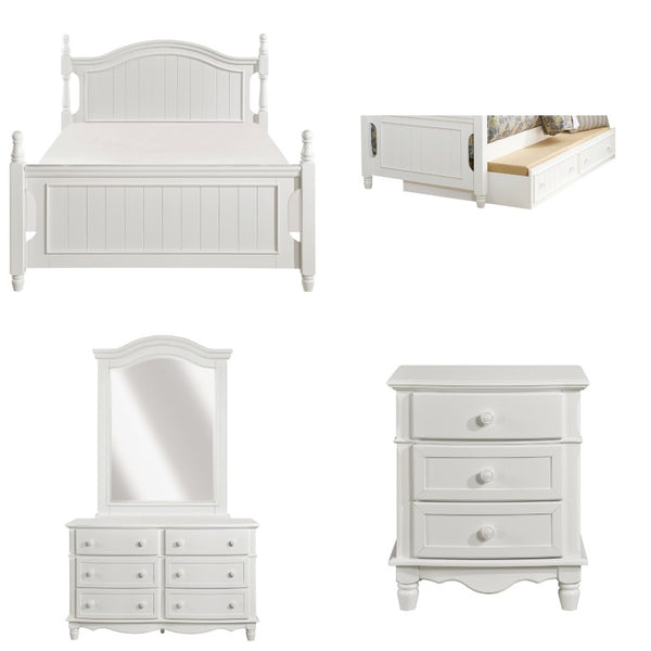 English Elm White Six Piece Kids Bedroom Set with Trundle Cottage Bead Board Wood Details 6-Piece: Full Bed, Twin Trundle, Dresser, Mirror & 2 Nightstands B011S08311