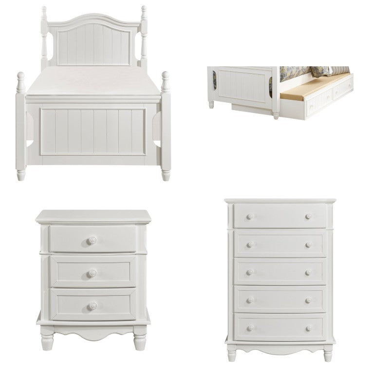 English Elm White Clementine 4 Piece Kids Cottage Bedroom Set with Twin Trundle Bead Board Detail B011S08316