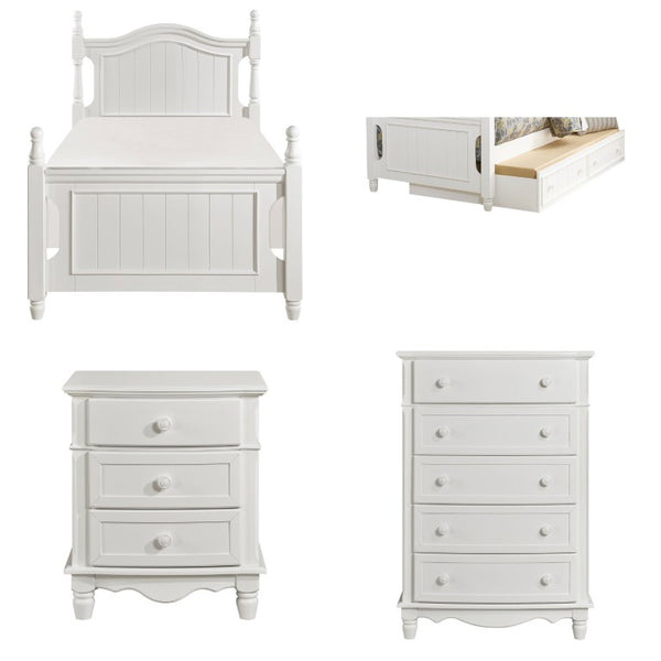 English Elm White Clementine 4 Piece Kids Cottage Bedroom Set with Twin Trundle Bead Board Detail B011S08316