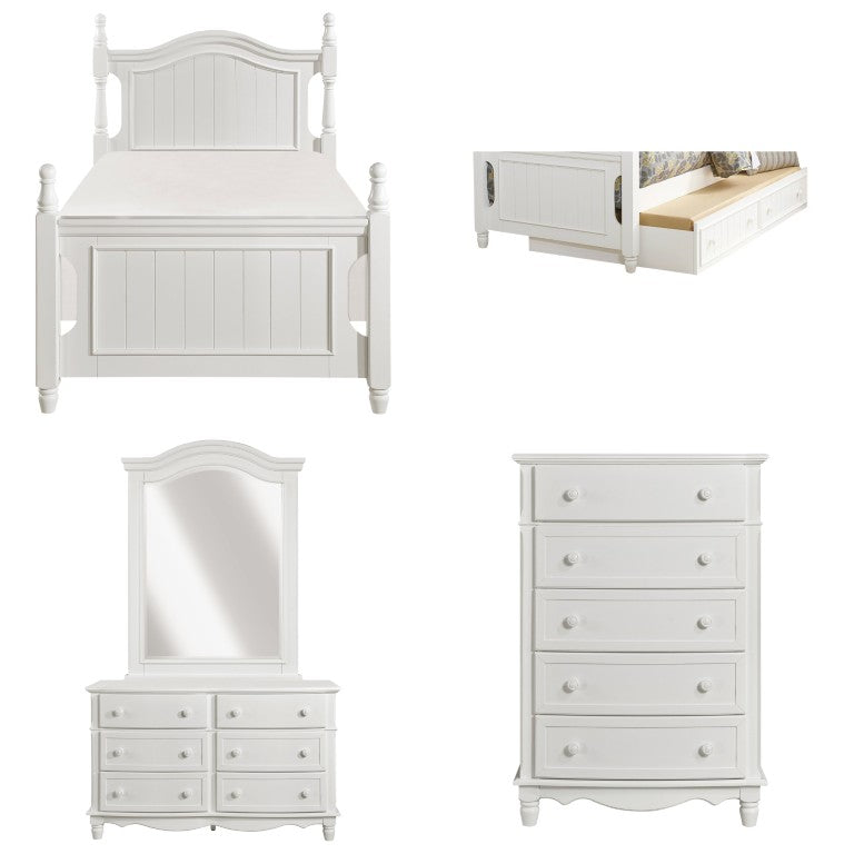 English Elm White Cottage Five Piece Kids Bedroom Set with Twin Trundle Bed Dresser and Chest B011S08318