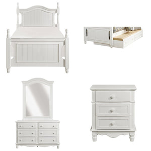 English Elm White Six Piece Kids Bedroom Set with Trundle Cottage Bead Board Wood Details 5-Piece: Twin Bed, Twin Trundle, Dresser, Mirror & Nightstand B011S08319