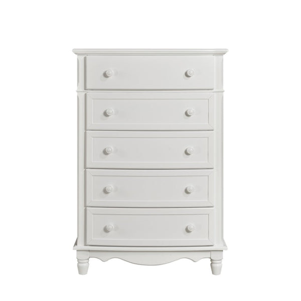 English Elm White Cottage Bunk Bed Set with Beadboard Panels Turned Posts and Bow Front Nightstand 6-Piece: Twin Bed, Twin Trundle, Dresser, Mirror, Nightstand & Chest B011S08321