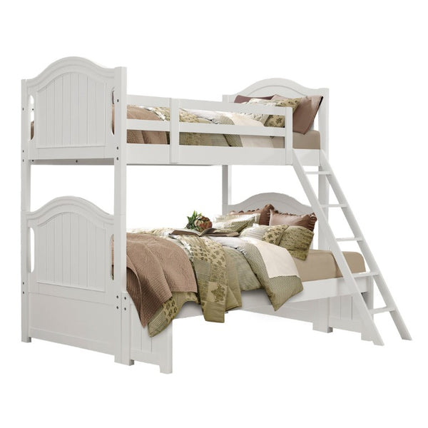 English Elm White Cottage Bunk Bed Set with Beadboard Panels Turned Posts and Bow Front Nightstand 3-Piece: Twin, Nightstand & Chest B011S08325