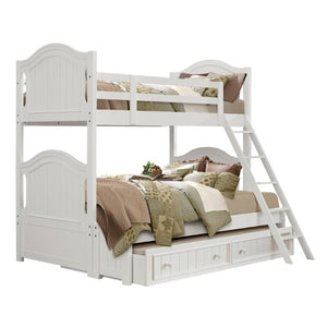 English Elm White Cottage Bunk Bed Set with Beadboard Panels Turned Posts and Bow Front Nightstand 3-Piece: Twin, Nightstand & Chest B011S08325