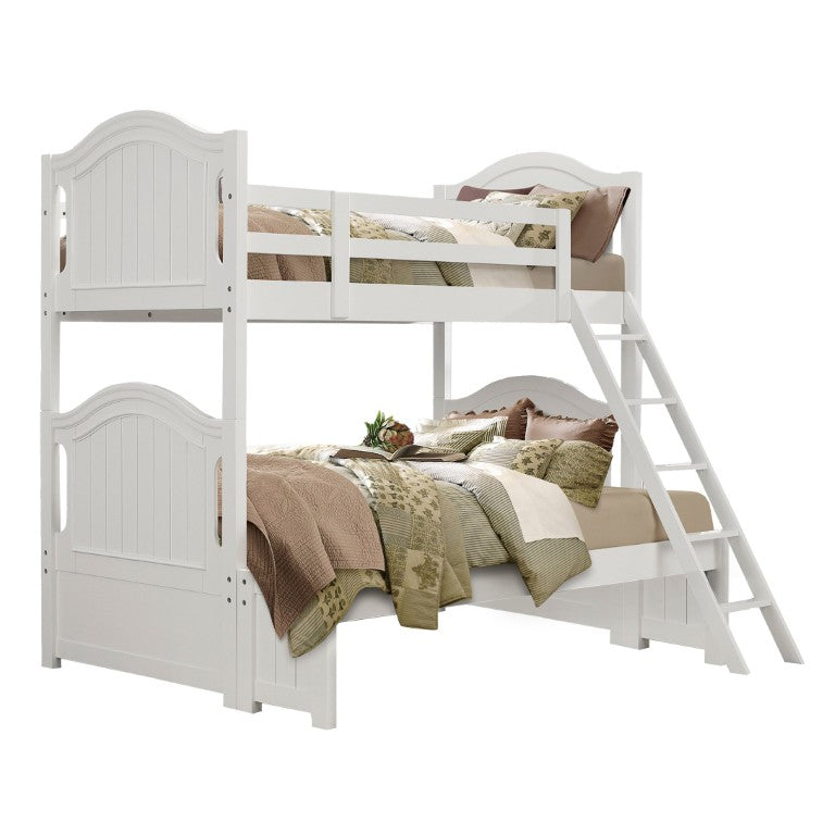 English Elm White Cottage Kids Bedroom Set with Bunk Bed Bow Front Dresser and Framed Mirror B011S08326
