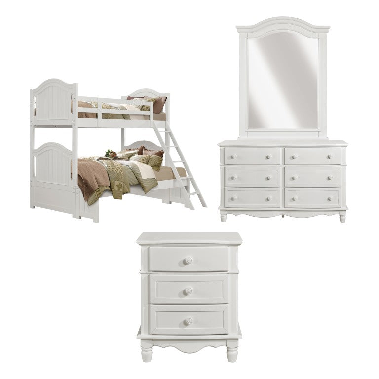 English Elm White Cottage Kids Bedroom Set with Bunk Bed Dresser Mirror and Nightstand B011S08328