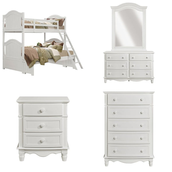 English Elm White Cottage Kids Bedroom Set with Bunk Bed Dresser Chest and Nightstands B011S08331
