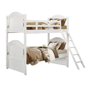 English Elm White Cottage Bunk Bed Set with Beadboard Panels Turned Posts and Bow Front Nightstand 2-Piece: Twin & Nightstand B011S08332