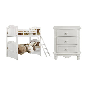 English Elm White Cottage Bunk Bed Set with Two Nightstands Beadboard Panels and Guard Rails Twin B011S08333