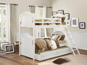English Elm White Cottage Bunk Bed Set with Two Nightstands Beadboard Panels and Guard Rails Twin B011S08333