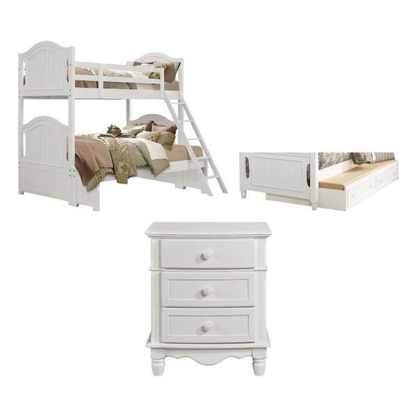English Elm White Cottage Twin Bed Trundle and Nightstand Set Solid Wood Bead Board Kids Room B011S08341