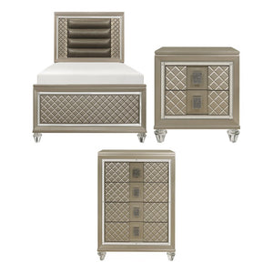 English Elm Bronze Champagne Metallic Twin Bedroom Set with LED Headboard and Diamond Panels B011S08395