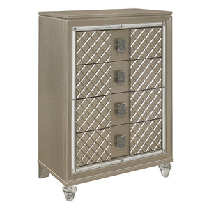 English Elm Bronze Champagne Metallic Twin Bedroom Set with LED Headboard and Diamond Panels B011S08395