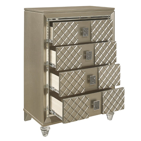 English Elm Bronze Champagne Metallic Twin Bedroom Set with LED Headboard and Diamond Panels B011S08395