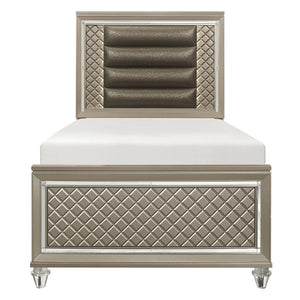 English Elm Bronze Champagne Metallic Twin Bedroom Set with LED Headboard and Diamond Panels B011S08395