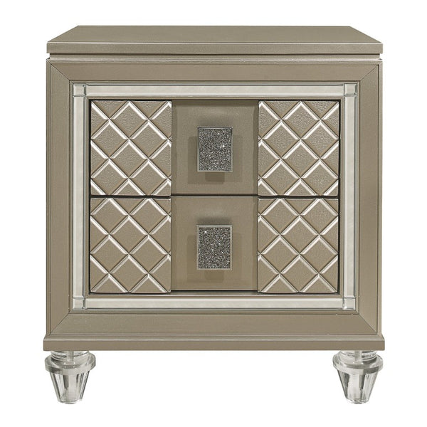 English Elm Bronze Champagne Metallic Twin Bedroom Set with LED Headboard and Diamond Panels B011S08395