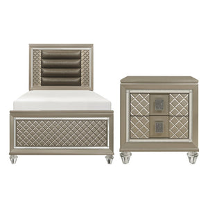 English Elm Bronze Glam Twin Bedroom Set with LED Headboard Champagne Metallic Finish Nightstands 2-Piece B011S08398