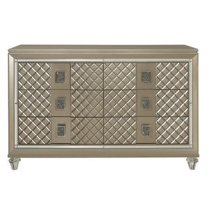 English Elm Bronze Glam Twin Bedroom Set with LED Headboard Mirrored Trim and Diamond Panels B011S08402