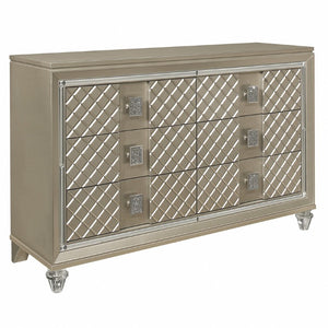 English Elm Bronze Glam Twin Bedroom Set with LED Headboard Mirrored Trim and Diamond Panels B011S08402