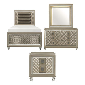 English Elm Bronze Glam Twin Bedroom Set with LED Headboard Champagne Metallic Finish Nightstands 4-Piece B011S08403