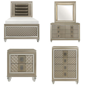 English Elm Bronze Champagne Metallic Twin Bedroom Set with LED Lighting and Diamond Panel Glam 5-Piece B011S08405