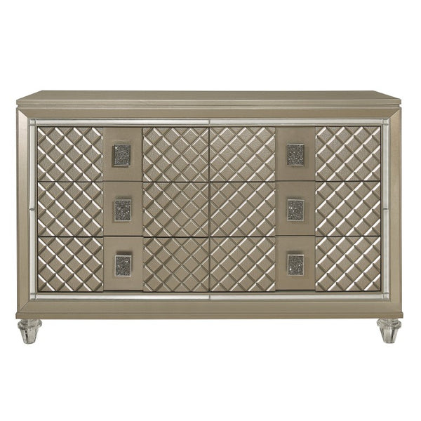 English Elm Bronze Champagne Metallic Twin Bedroom Set with LED Lighting and Diamond Panel Glam 5-Piece B011S08405