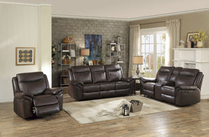 English Elm Dark Brown Faux Leather 3 Piece Reclining Sofa Set with Glider Chair for Living Room B011S08788