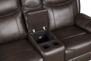 English Elm Dark Brown Faux Leather 3 Piece Reclining Sofa Set with Glider Chair for Living Room B011S08788