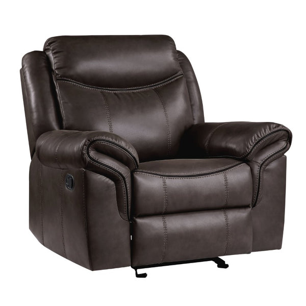 English Elm Dark Brown Faux Leather 3 Piece Reclining Sofa Set with Glider Chair for Living Room B011S08788