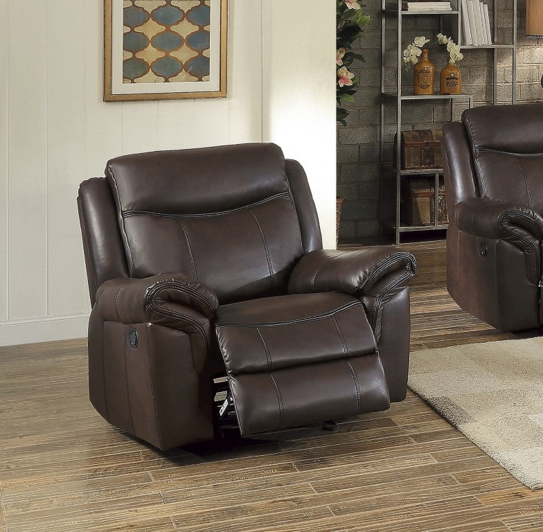 English Elm Dark Brown Faux Leather 3 Piece Reclining Sofa Set with Glider Chair for Living Room B011S08788