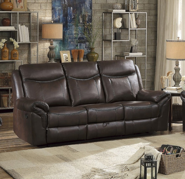 English Elm Dark Brown Faux Leather 3 Piece Reclining Sofa Set with Glider Chair for Living Room B011S08788