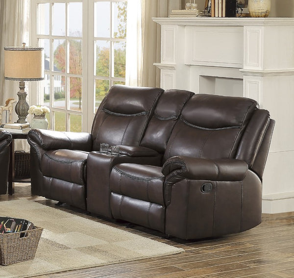 English Elm Dark Brown Faux Leather 3 Piece Reclining Sofa Set with Glider Chair for Living Room B011S08788