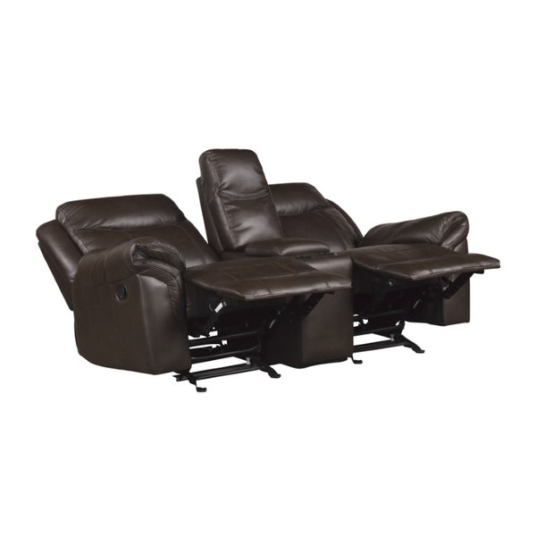 English Elm Gray Faux Leather Reclining Sofa and Loveseat Set with USB Charging Storage Console Dark Brown B011S08789