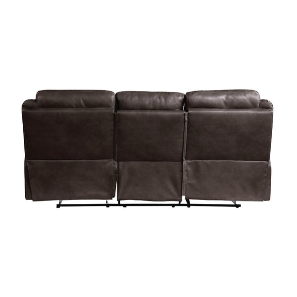 English Elm Gray Faux Leather Reclining Sofa and Loveseat Set with USB Charging Storage Console Dark Brown B011S08789