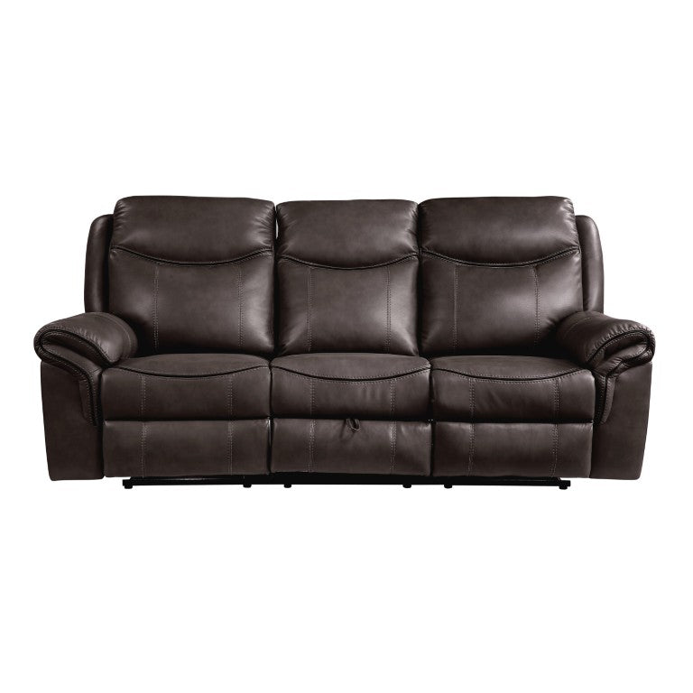 English Elm Gray Faux Leather Reclining Sofa and Loveseat Set with USB Charging Storage Console Dark Brown B011S08789