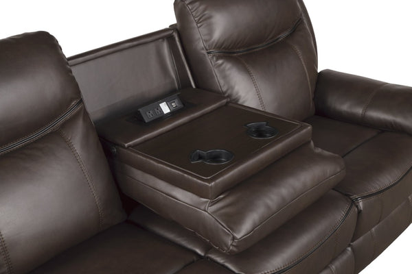 English Elm Gray Faux Leather Reclining Sofa and Loveseat Set with USB Charging Storage Console Dark Brown B011S08789