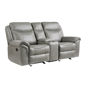 English Elm Gray Faux Leather Reclining Sofa and Loveseat Set with USB Charging Storage Console Gray B011S08790