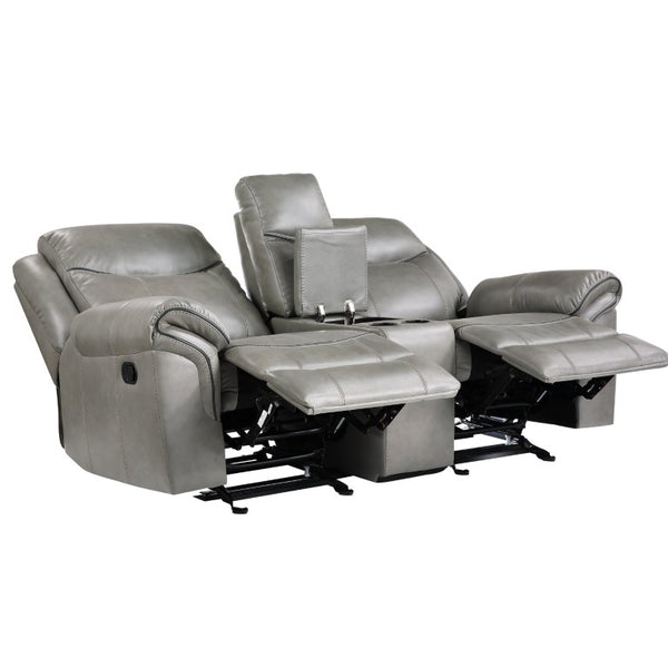 English Elm Gray Faux Leather Reclining Sofa and Loveseat Set with USB Charging Storage Console Gray B011S08790