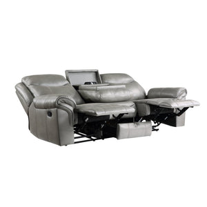 English Elm Gray Faux Leather Reclining Sofa and Loveseat Set with USB Charging Storage Console Gray B011S08790