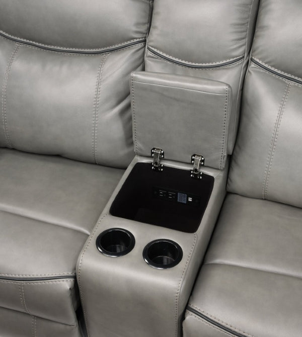 English Elm Gray Faux Leather 3 Piece Reclining Living Room Set with Storage and Charging Ports B011S08791