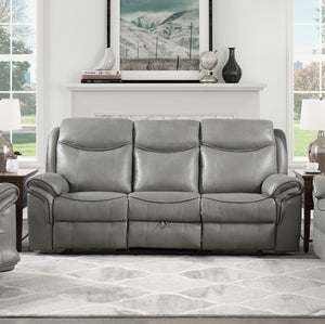 English Elm Gray Faux Leather 3 Piece Reclining Living Room Set with Storage and Charging Ports B011S08791