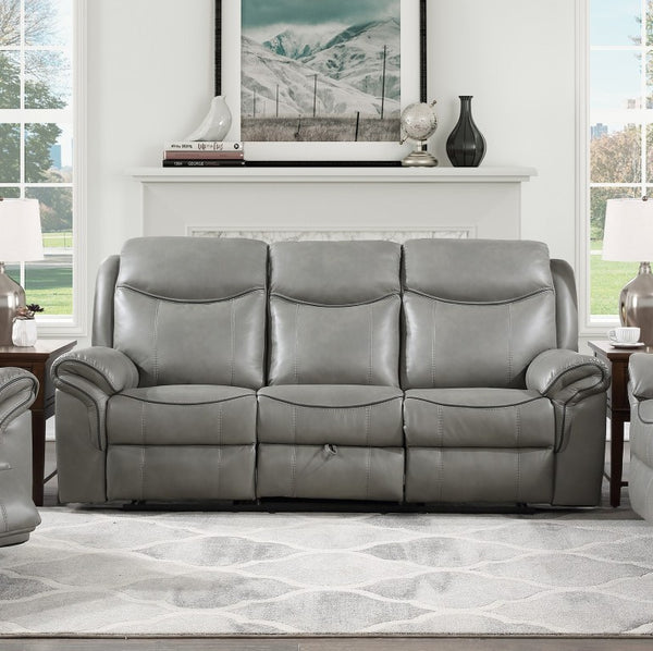 English Elm Gray Faux Leather 3 Piece Reclining Living Room Set with Storage and Charging Ports B011S08791