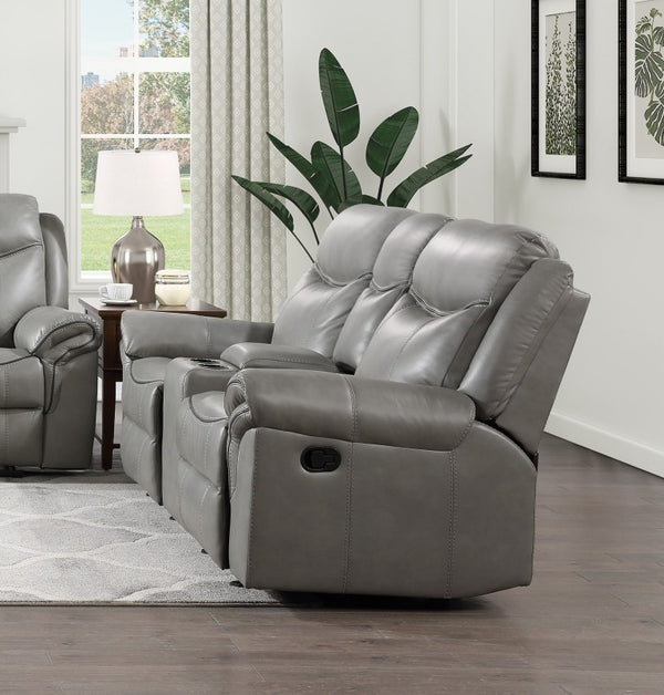 English Elm Gray Faux Leather 3 Piece Reclining Living Room Set with Storage and Charging Ports B011S08791