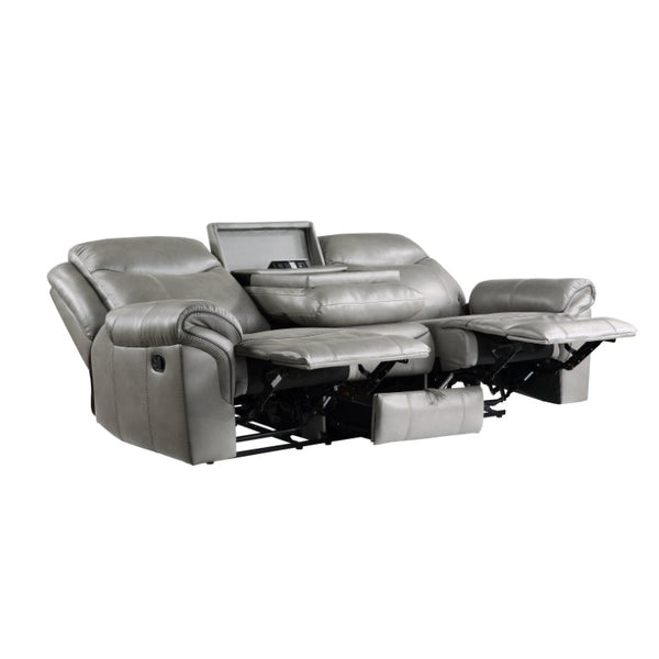 English Elm Gray Faux Leather 3 Piece Reclining Living Room Set with Storage and Charging Ports B011S08791
