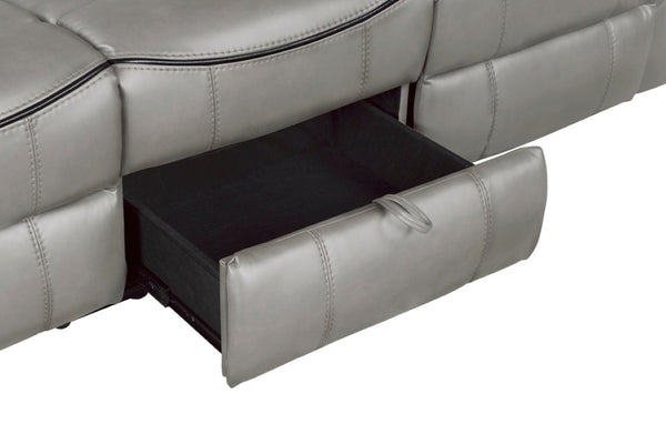 English Elm Gray Faux Leather 3 Piece Reclining Living Room Set with Storage and Charging Ports B011S08791