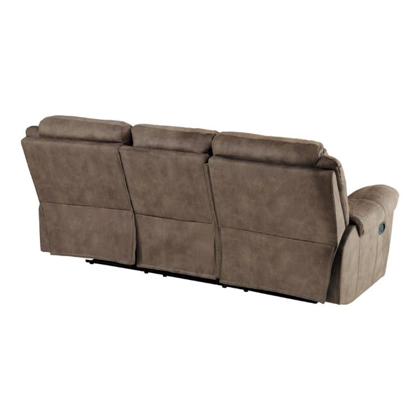 English Elm Brown Microfiber 3 Piece Reclining Sofa Set with Charging Ports and Cup Holders B011S08792