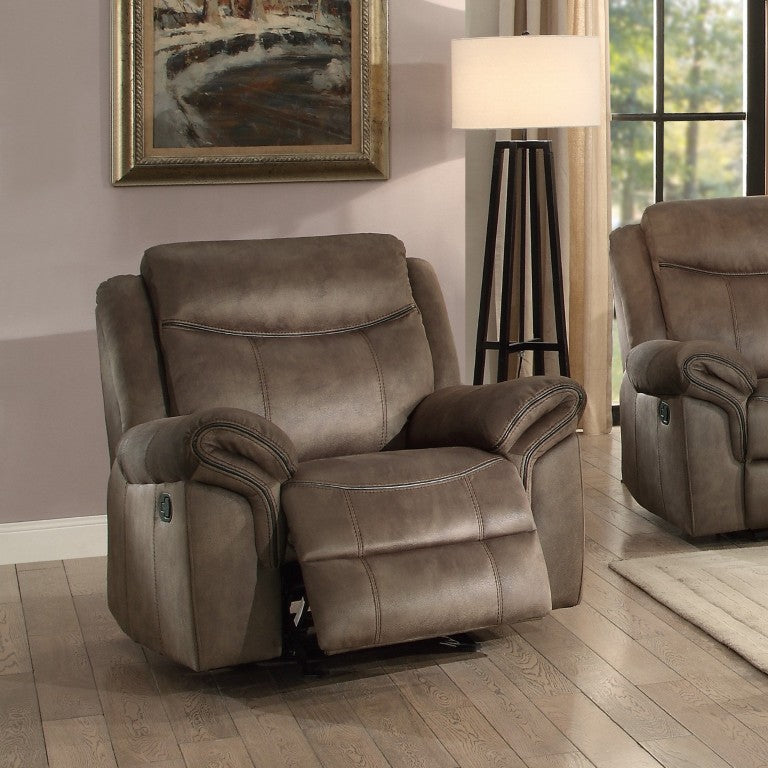 English Elm Brown Microfiber 3 Piece Reclining Sofa Set with Charging Ports and Cup Holders B011S08792